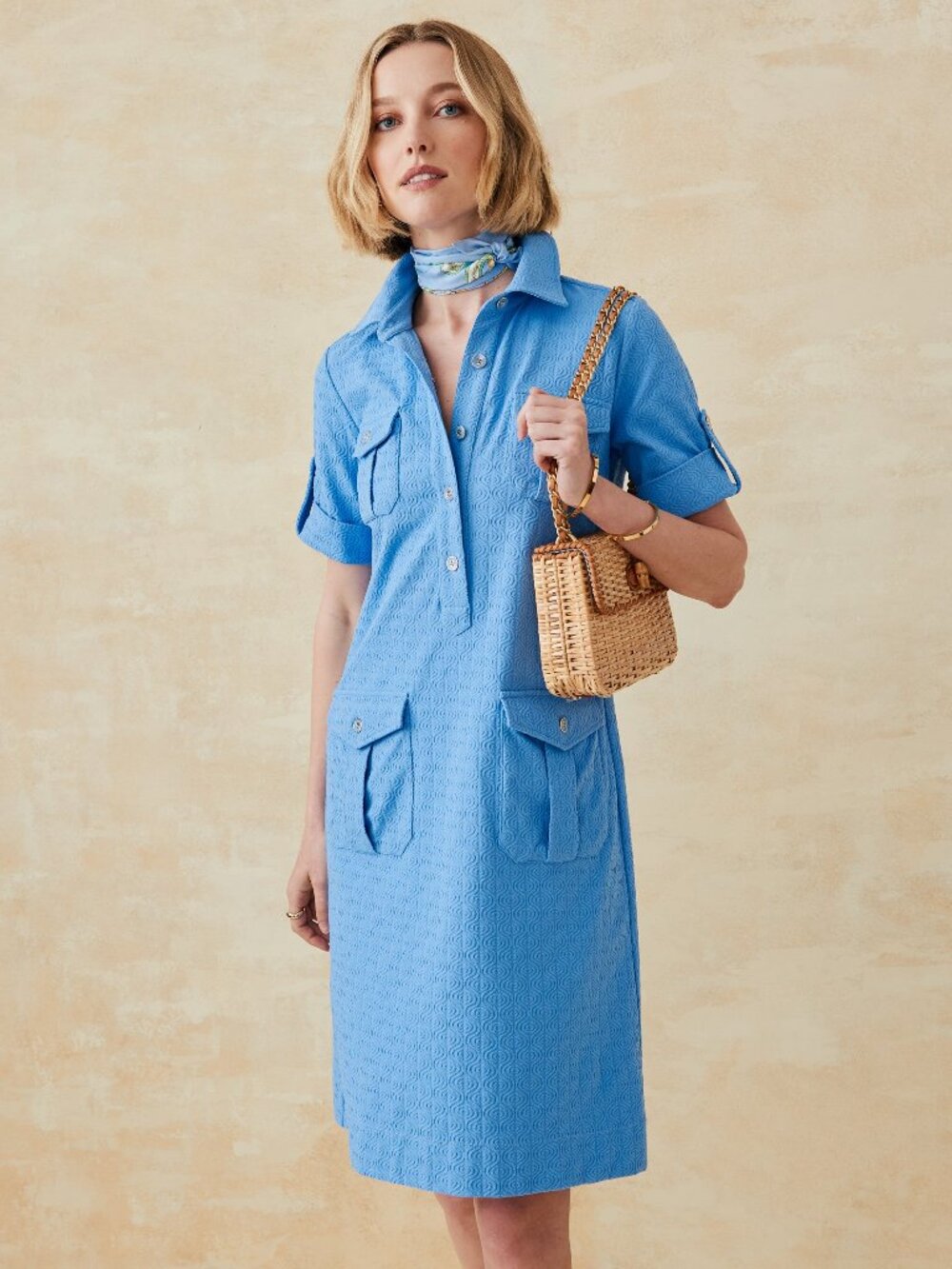 J McLaughlin Amber Dress in Riptide Jacquard - Chambray NEW